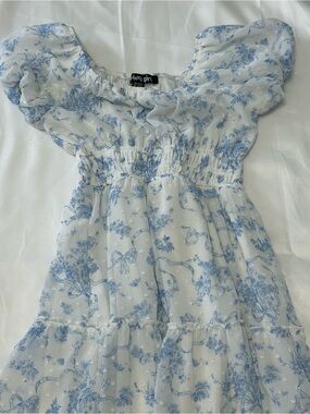 Blue & White Floral Smocked Kids Dress by Trixxi Girl